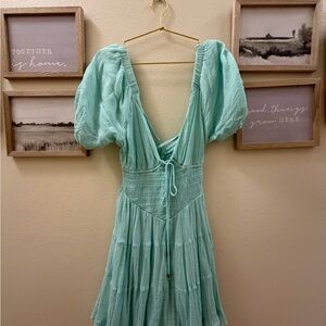 Free People Mint Puff Sleeve Dress